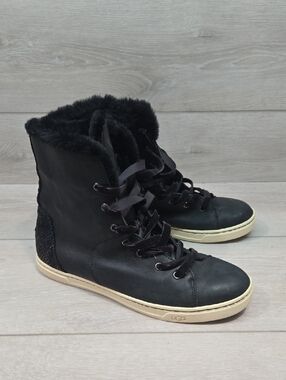 UGG Women's  Pure High Top Leather Black Lace-Up Sneaker Boots Shoes Sz 9